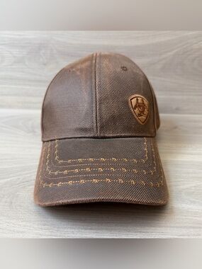 Ariat Cap Hat Strap Back Brown Barbed Wire Logo Twill Logo